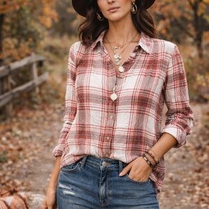 Como Vintage Pink and White Plaid Button-Down Shirt